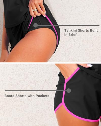 Image of Talisea Women 2 Piece Tankini Swimsuit with Pockets Boy Shorts Modest Bathing Suit Tummy Control Tank Top