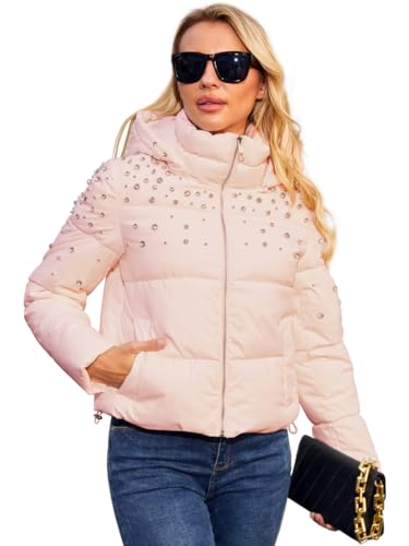 Puffer Jacket Womens Thickened Down Jacket with Diamonds