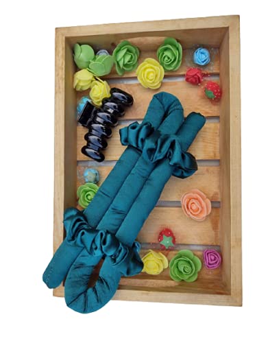 VIYANSHI Silk curling ribbon, heatless hair curling set with 2 Scrunchies, silk satin curler ribbon set, heatless curls(pack of 1) (Rama)