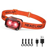 DARKBEAM Red LED Headlamp Dual Light High Lumens USB Rechargeable Redlight Headlight for Hardhat with Motion Sensor, Up/Down Adjustable, Waterproof Head Lamps for Camping, Fishing, Hunting