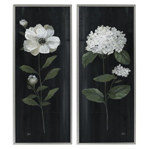 'Delicate White Flower Sprigs'| 2pc Framed Giclee Art Set 2