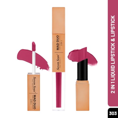 Image of Seven Seas 2in1 Non-Transfer | Smooth Texture | Hydrating | Long Lasting | Water-Proof | Full-Coverage Mad Duo Liquid Lipstick & Lipstick (Rose2, 4ml,3g)