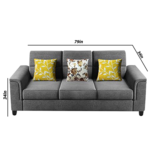 Image of Casaliving Nancy 3 Seater Sofa Set for Living Room | Colour - Grey Sofa Set