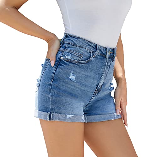 Vipones Denim Shorts For Women Stretchy Frayed Casual Hot Pockets Mid Waisted（186，6） #TOP1