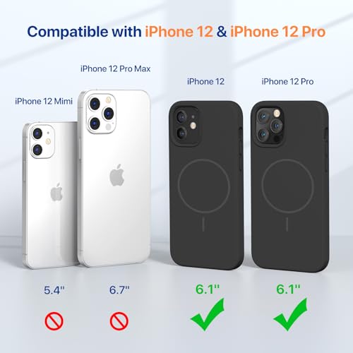Image of Miracase Magnetic for iPhone 12 Case /iPhone 12 Pro Case, [Soft Anti-Scratch Microfiber Lining], Compatible with MagSafe, Liquid Silicone Shockproof Drop Protection Phone Case for 12 /12 Pro,Black