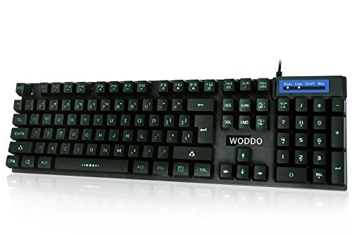 AHOMATE Woddo Wired Led Computer Keyboards Water Resistant Slim Gaming Keyboard with 104 Backlit Anti-Ghosting Keys