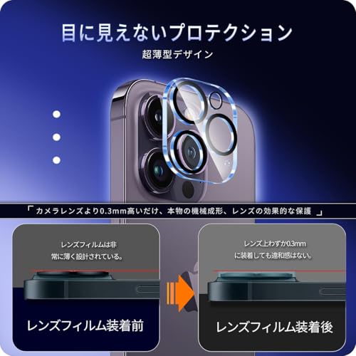 undefined 対応 iPhone 14 Pro / iPhone 14 Pro Max カメラフィルム 【3枚セット-国産旭硝子素材】 対応 apple iphone14 pro レンズフィルム アイフォン14 プロ カメラ保護 フィルム 指紋防止 アイフォン14 プロ マックス 強化ガラス いpほね14 pro max レンズ 保護カバー いpほね14 pro カメラカバー 全面保護 3眼レンズ保護 硬度9H 耐衝撃 キズ防止 露出オーバー防止 高透過率 防滴 防塵 貼り付け簡単 自動吸着 気泡ゼロ ラウンドエッジ加工 SENJT-3AP14PM-1 の商品画像 5