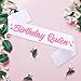FSJJLLU 'Birthday Queen' Birthday Sash - White with Glitter Pink Letters - 1 Count - Satin - 3.74