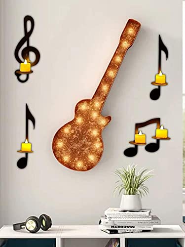 Music Note Tea Light Candle Holders | 4Pcs Wall Mounted Metal Black Candle Holder | Modern Fashionable Tea Light Stand, Musical Symbol Decoration For Classroom, Housewarming Gift #TOP5