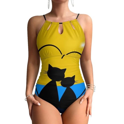 Monokini gainant motif couple de chats pour une silhouette élégante à la plage