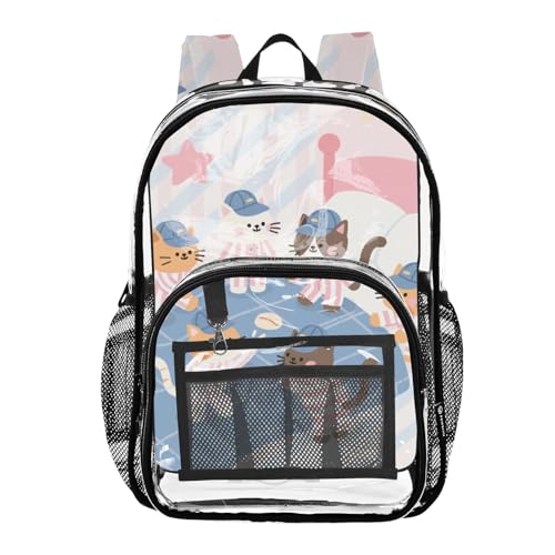 Cartoon Cute Cats Pyjama Party Clear Backpack School Clear Book Bag For Adults Transparent PVC Back Pack