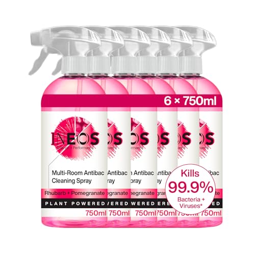 INEOS Next-Gen Cleaning Antibac Spray, 4.5L (750ml x 6), Multi-Room, Plant Powered, Limescale + Grease Remover, Kills 99.9% of Bacteria + Viruses, Rhubarb + Pomegranate, Packaging May Vary