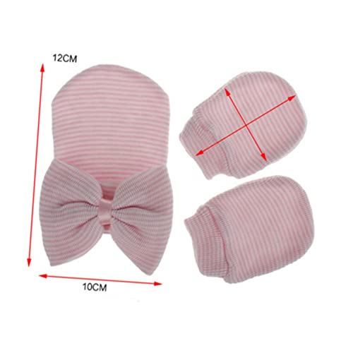 Homoyoyo Cap Glove Set Newborn Girl Knit Bowknot Hat Yarn Essential Soft Lightweight4