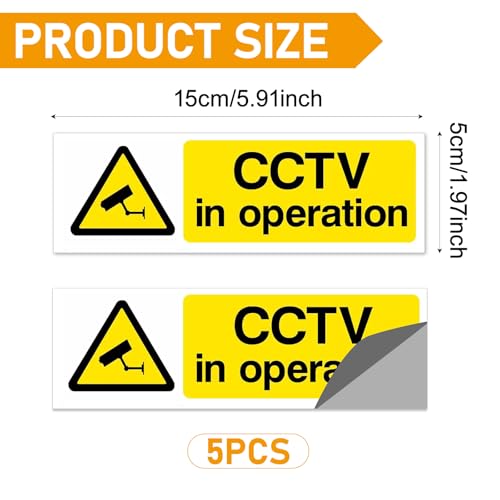 Pence & Moon Collective 5 Pcs CCTV in Operation Sign, Weatherproof CCTV Stickers for windows, CCTV Signs for Indoor/Outdoor Use(15cm x 5cm)