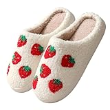 GEBUFAW Fluffy cherry and strawberry slippers cozy fuzzy indoor shoes for women and men cute fruit house slippers gift