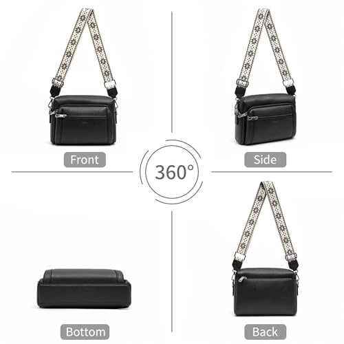 Image of Small Leather Crossbody Bags for Women Anti theft Purses and Handbag Shoulder Hangbag with Wide Strap Tassel