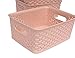 Honla Weaving Plastic Storage Baskets Bins Organizer with Handles,Set of 4,Pink