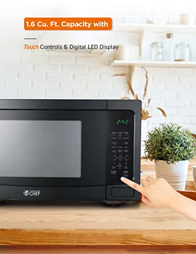 Commercial Chef Small Microwave 1.6 Cu. Ft. Countertop Microwave With Touch Controls & Digital Display, Black Microwave & 10 Power Levels, Outstanding Portable With Convenient Push Button Door #TOP5