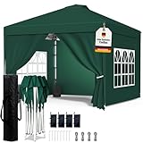 WoRaum Tonnelle 3x3m Imperméable, Toile PU1500mm & Structure Acier - Tonnelle Pliante Hivernable avec Paroi Latérale & Réglage Hauteur One-Push - (INCL. 4X Sac de Sable & Accessoires,Vert Foncé)