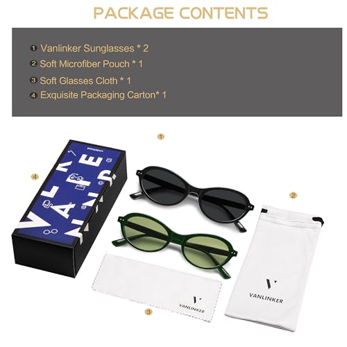 Image of VANLINKER Trendy Oval Polarized Sunglasses for Women Men Small 90s Style Retro Cat Eye Frame Narrow Sleek Design VL9847