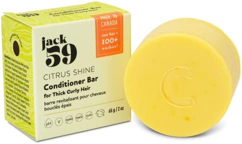 Jack59 Citrus Shine Solid Conditioner Bar for Thick Curly Hair – with Orange and Bergamot Essential Oils | Vegan | pH Balanced | Cruelty Free | Sulphate Free | Eco-Responsible | Made in Canada | 100+ Washes | 2 oz