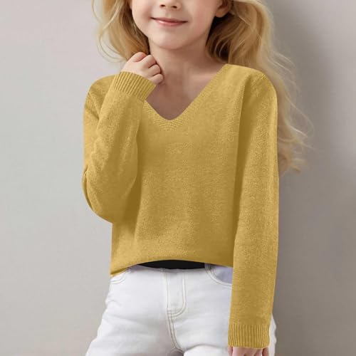 Girls V Neck Sweater Plain Knit Pullover Sweater Long Sleeve Oversized Loose Fit Soft Tops Clothes Kids Casual Tops2