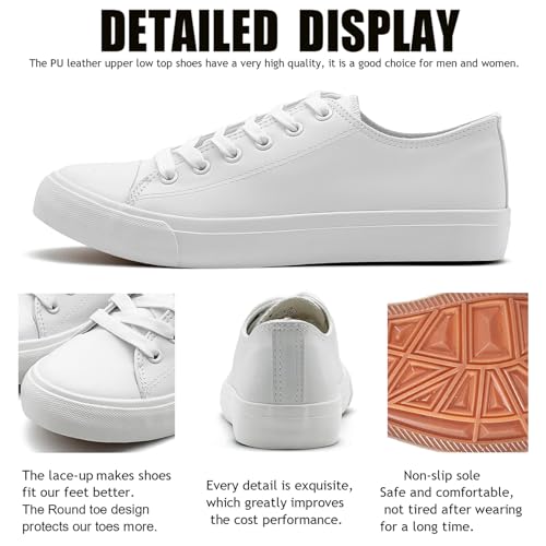 sharllen Women's Fashion PU Leather Sneakers Men's Classic Lace up Casual Walking Running Shoes Comfortable Black White Tennis Shoes4