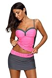 Womens Swimsuit Halter Tankini Top and Skort Bottom Set bathing suits