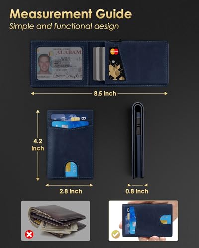 Image of QLD Wallet for Men - RFID Blocking [Functional & Practical] Bifold Slim Minimalist Credit Card Holder Pop Up Metal Case with Cash Slot, Front Pocket with ID Window, Gift Boxed