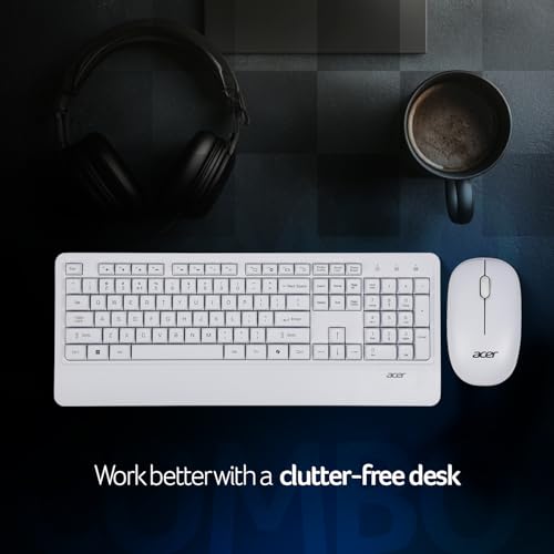 Image of Acer PalmEase Wireless Keyboard & Mouse Combo with Palm Rest | 2.4GHz, 1600 DPI, Co-Pilot Key, Rupee ₹ Symbol | 10m Range, 10M Keystroke Life, Power Saving Mode | Windows & Mac Compatible - White
