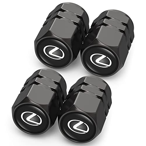 4PCS Alloy Tire Valve Caps, Valve Stem Caps Compatible with Lexus RX ES GS LS NX RS GX LX RC LC RX350 is250 GX460, Leak-Proof Dust Caps for Car Tyres, Black