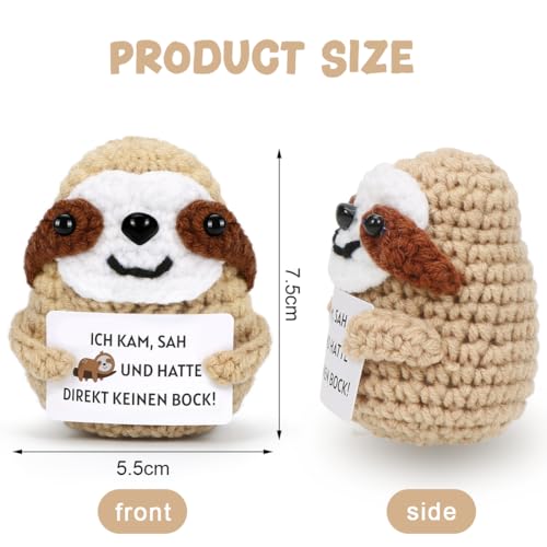 HUKUMA Positive Geschenke Faultier Kuscheltier,Gehäkeltes Emotional Support Geschenk,Inspirational Gifts,Stress Relief Gifts,Positive Crochet Animals,Pocket Hug Faultier Support Mental Health