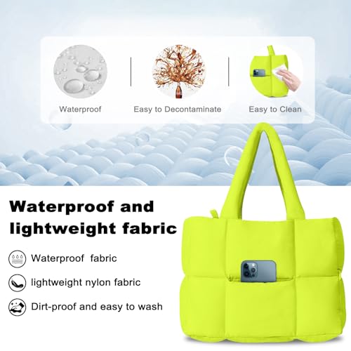 Image of Puffer Tote Bag for Women, Quilted Shoulder handbag for Travel, Work, Gym | nylon lightweight bag, waterproof, cloudy, zipper, compartments, nurse bag, adjustable crossbody strap