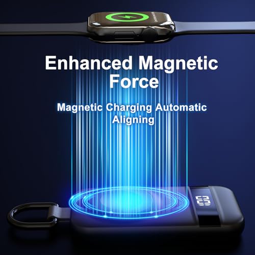 Image of 5W Fast Portable Charger for Apple Watch, 2500mAh & Digital Display - Magnetic Fast Charging iWatch Charger for Travel - for Apple Watch Series (Grey)