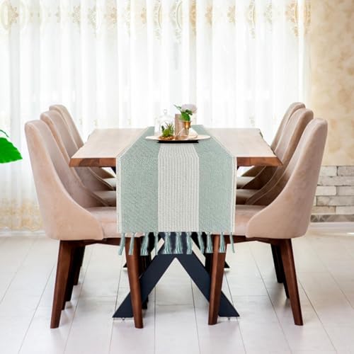 Florvo Cotton-Linen Table Runner – 180 × 34 cm | Hand-Tassels, Farmhouse Table Accent Runner for Dining Room, Centrepiece Mat & Seasonal Holiday Décor, Wedding & Everyday Essential (Light Blue) - Cosy Home Interiors Florvo Cotton-Linen Table Runner – 180 × 34 cm | Hand-Tassels, Farmhouse Table Accent Runner for Dining Room, Centrepiece Mat & Seasonal Holiday Décor, Wedding & Everyday Essential (Light Blue) - Image 5