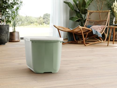 Katzenklo - Hop In Botanical Green - Katzentoilette mit Einstieg von Oben - perforierter Deckel - Anti Streu - 58,5 x 39 x 39,5 cm