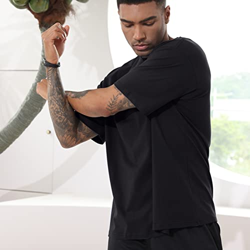Men's Cotton Oversized T-Shirts Casual Loose Short Sleeve Crew Neck Basic Tops Solid Athletic Tee2