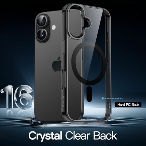 Image of JETech Magnetic Cover Case for iPhone 16 6.1-Inch Compatible with MagSafe, Shockproof Phone Bumper Cover, Anti-Scratch Clear Back (Black)