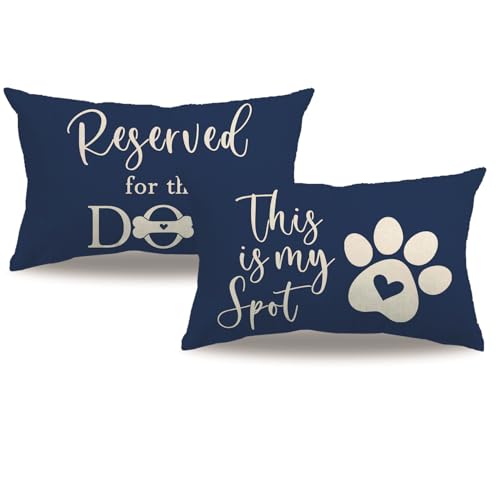 7COLORROOM Dog Lumbar Pillow Covers Navy Blue Double-Sided Printed Reserved for The Dog Funny Pet Paw Decor Cushion Cover Pet Dog Lover Pillowcases 1220 for Dog Lovers Moms Women Gifts (Blue)