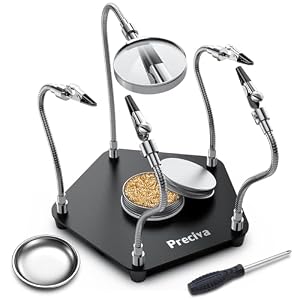 Third Hand Soldering Tool, Preciva Magnetic Helping Hands for Assembly, 4 Flexible Welding Auxiliary Alligator Clamps and Magnifying Glass, Clamp Toolkit with Sturdy Base for Repair