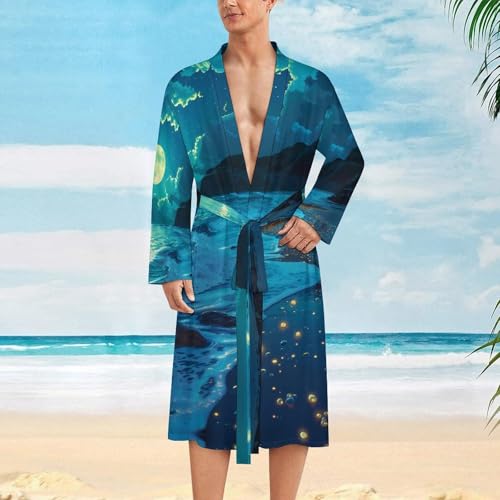 Beach in Moonnight Funny Men's Robe Soft Lightweight Bathrobe Long-sleeve Spa Robes2
