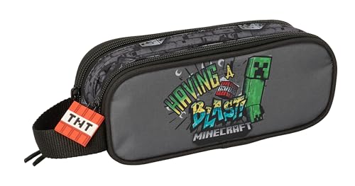 MINECRAFT GRAFFITI - Trousse double pour enfant, idéale pour les enfants d'âge scolaire, confortable et polyvalente, qualité et résistance, 21 x 6 x 8 cm
