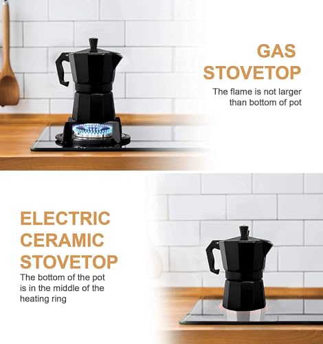Image of Black Stovetop Espresso Coffee Maker 300ml (6 Cup) - Classic Moka Pot Percolator for Rich Italian Coffee - Durable Aluminum Coffee Maker for Gas & Electric Stoves - for Home, Office & Travel