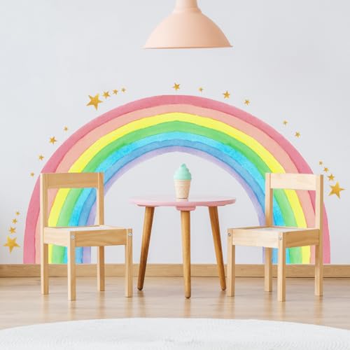 Image of Large Watercolor Rainbow Wall Decals, Colorful Nursery Wall Decor, Peel and Stick Wall Decor for Kids, Toddler Bedroom, Living Room, Playroom
