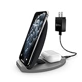 Quezqa Wireless Charger - 2 in 1 Dual Wireless Charging Stand - Foldable Fast Charging Pad Compatible with AirPods Pro iPhone 11 Pro Max 11 Xs Max X Xr Samsung S10 S9 S8 (with QC 3.0 Adapter)