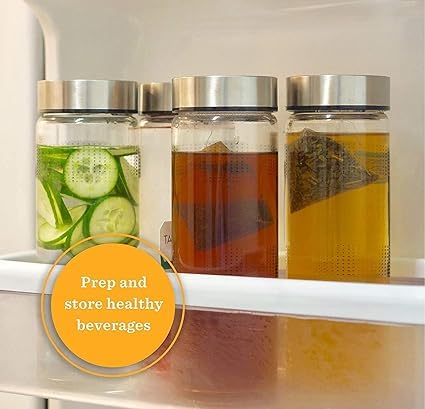 Image of CROCO JAR Wide Mouth Glass Water Bottle, Leak-Proof Airtight Double Layer Stainless Steel Lid, Set of 6 - Ideal for Water, Juice, Smoothies 750ml | Set Of 6