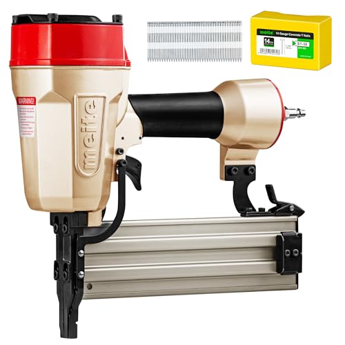 meite ST64L Concrete Nail Gun with 400PCS 14 GA 1-1/2 Inch T Nails, Extended Muzzle Pneumatic Concrete T-Nailer Gun for Wood-to-Concrete Projects, 100PCS Magazine, Accepts 3/4'' to 2-1/2''