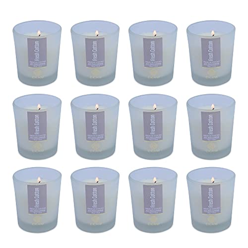 Image of EKAM Fresh Cotton Votive Soy Wax Scented Candle, 40 Grams, 10 Hours Burn Time| Long Lasting Premium Candles | Ideal for Home Decor | Gifting & Aromatherapy (Pack of 12)