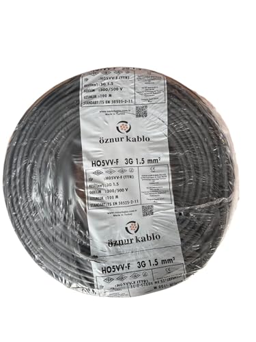 Öznur Marka%100 Bakır 3X1.5 mm Ttr Elektrik Kablosu (Siyah, 5 Metre)