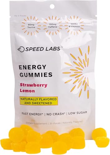Image of Speed Labs Caffeine Energy Gummies Strawberry Lemon Natural, 25mg Caffeine, Taurine, B-Vitamins per Piece, Vegan, Gluten Free, 1g Added Sugar (1 Pack, Strawberry Lemon)